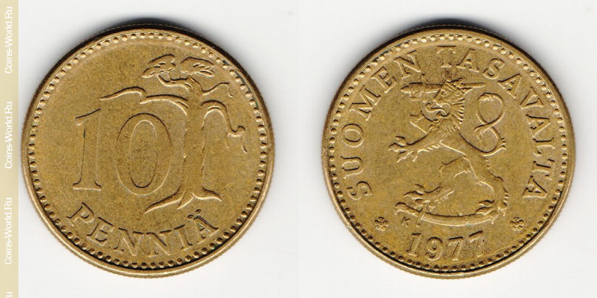 10 moeda de um centavo, de 1977, Finlândia