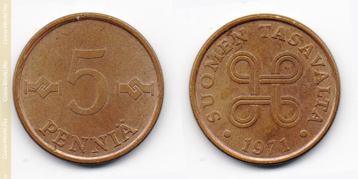 5 пенни 1971 года Финляндия