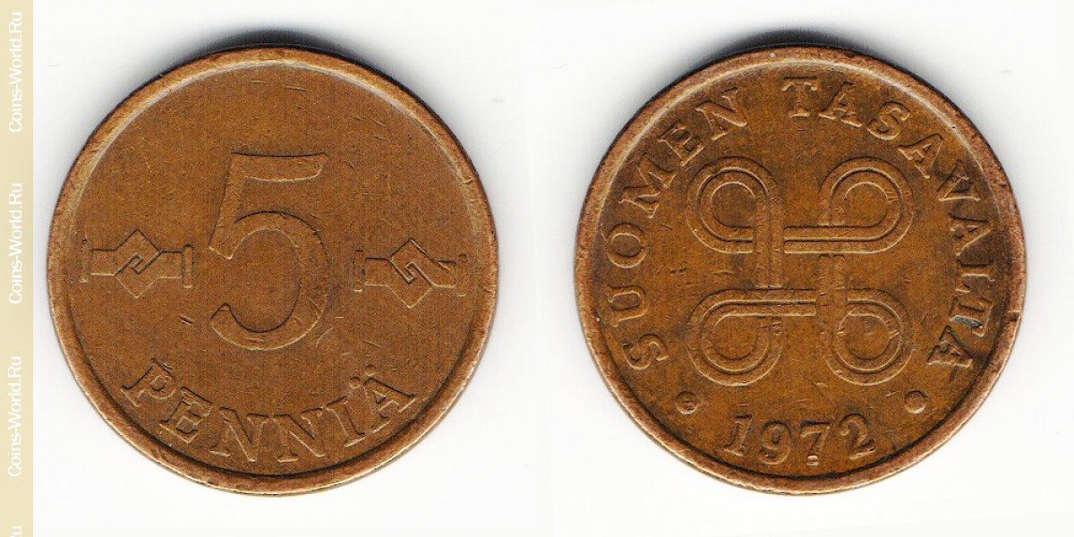 5 пенни 1972 года Финляндия