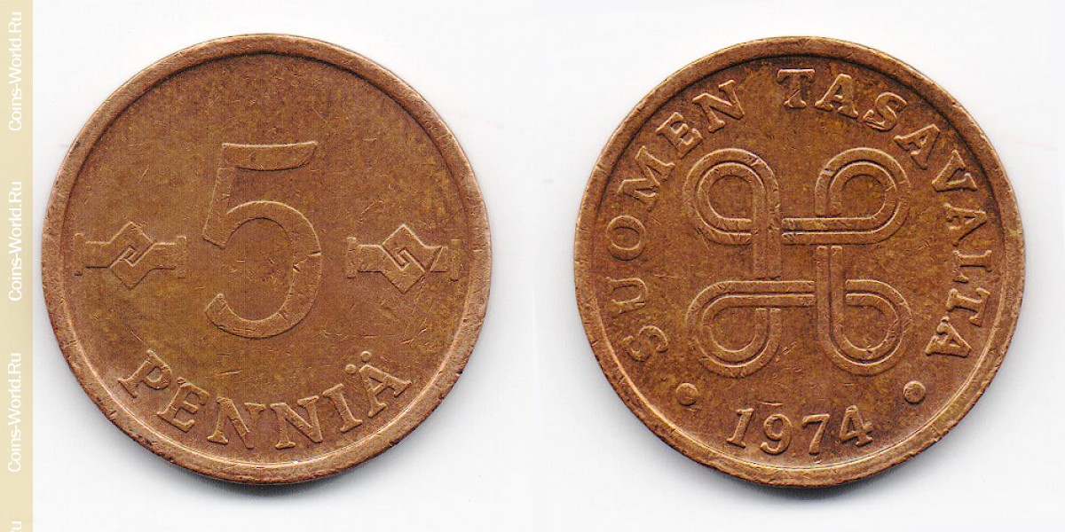 5 пенни 1974 года Финляндия