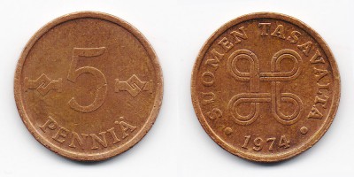 5 penniä 1974