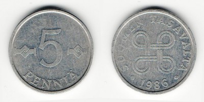 5 penniä 1986