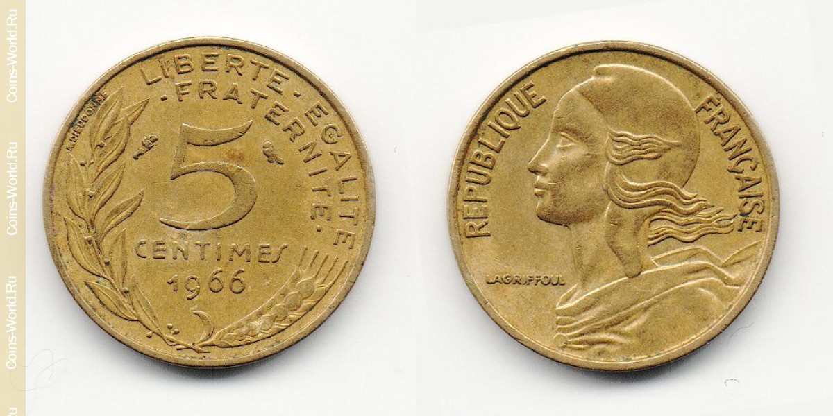 5 сантимов 1966 года Франция