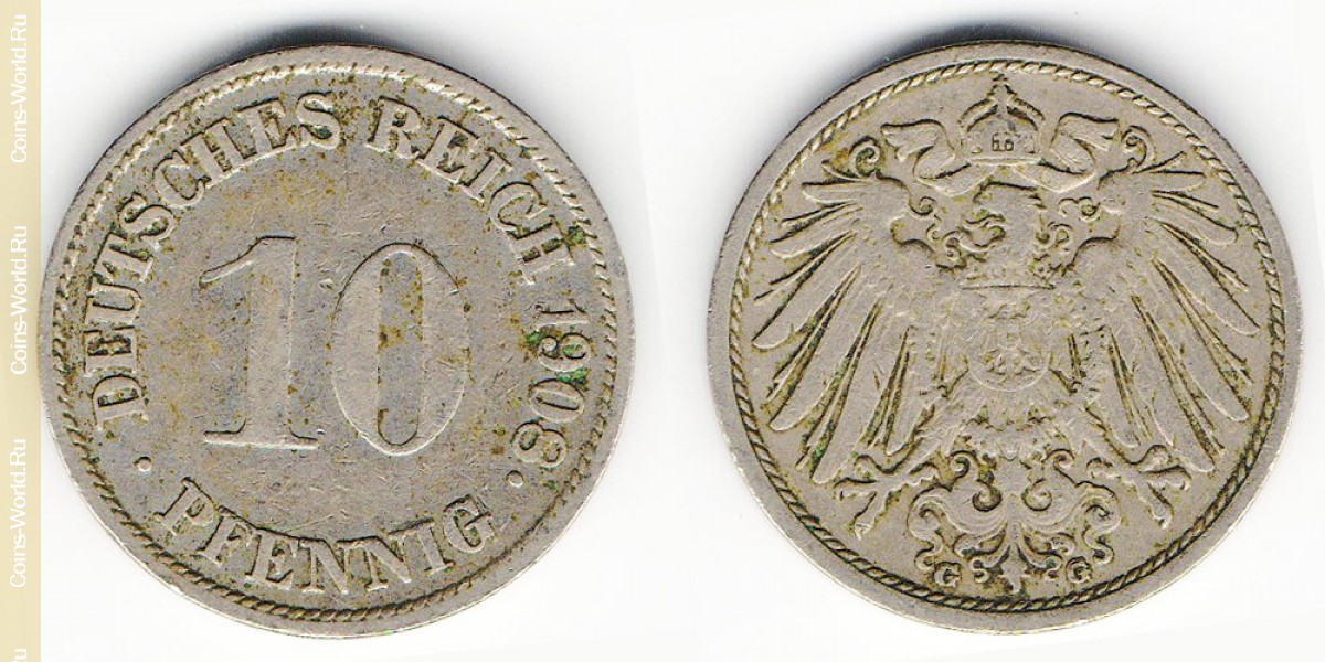 10 пфеннигов 1908 года G Германия