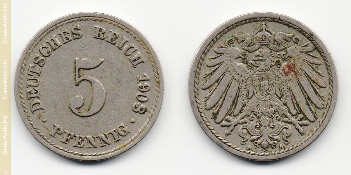 5 пфеннигов 1908 года А Германия