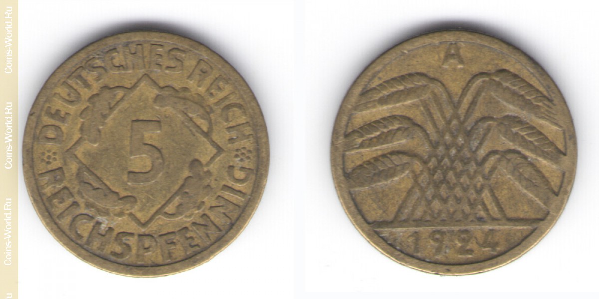 5 reichspfennig 1924 A Germany