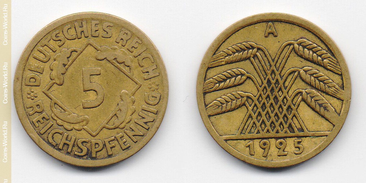 5 reichspfennig 1925 A Germany