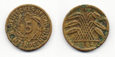 5 rentenpfennig 1924 F