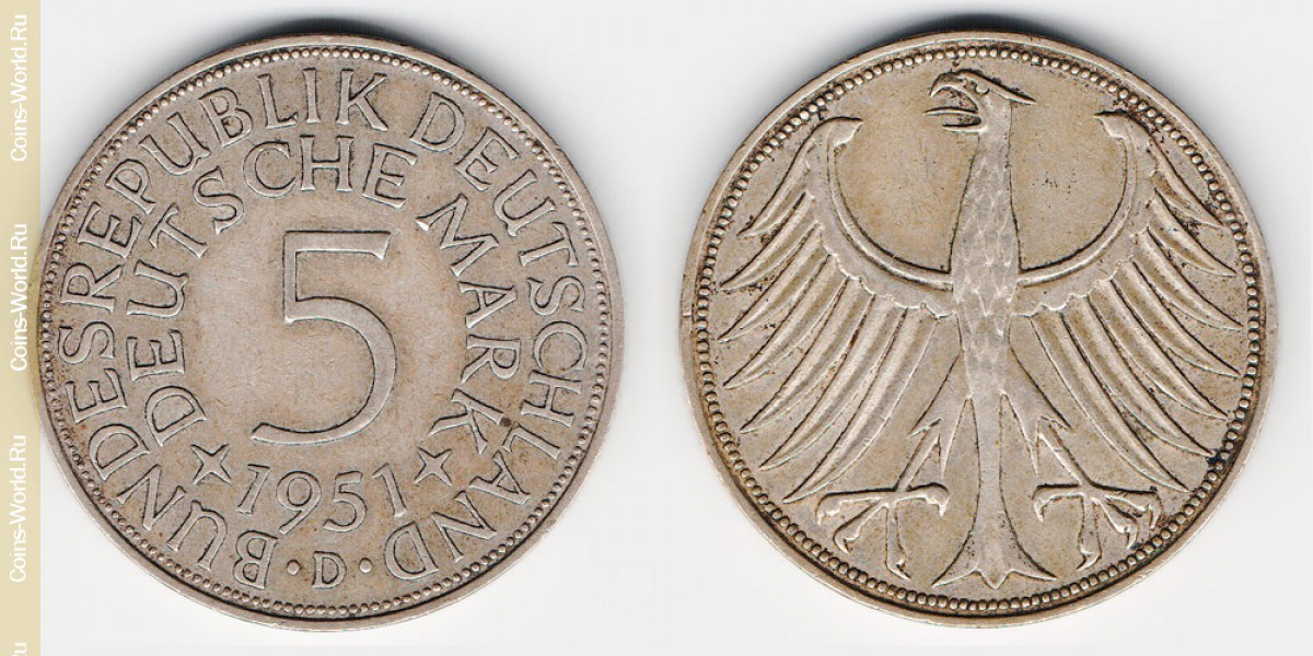 5 марок 1951 года Германия