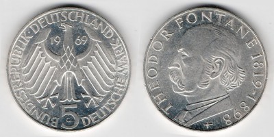 5 marcos 1969 G Theodor Fontane