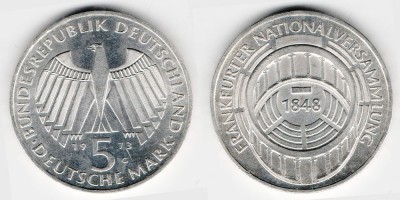 5 Mark 1973 G das Parlament in Frankfurt