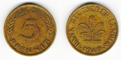 5 pfennig 1949 J