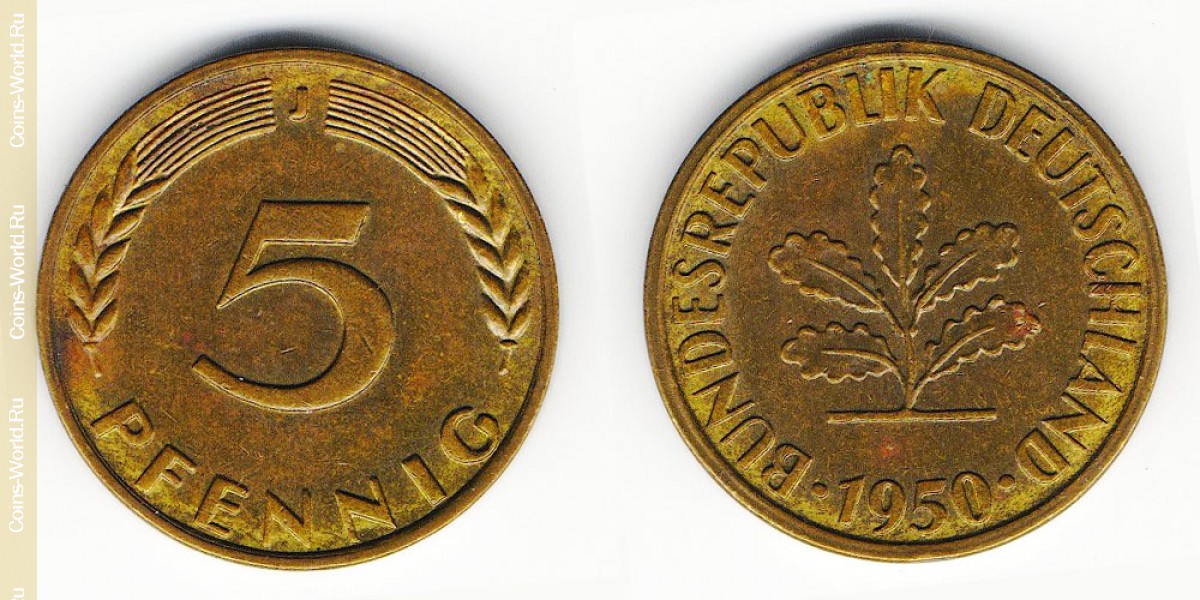 5 pfennigs of 1950 J Germany