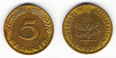 5 pfennig 1950 J