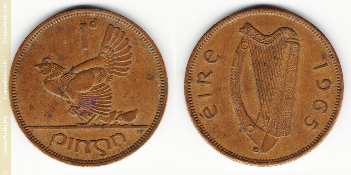 1 пенни 1965 года Ирландия
