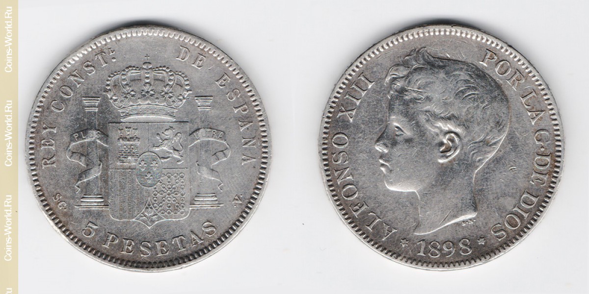 5 pesetas 1898 a Espanha