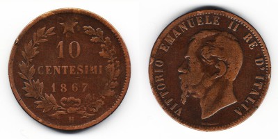 10 centésimos 1867 T