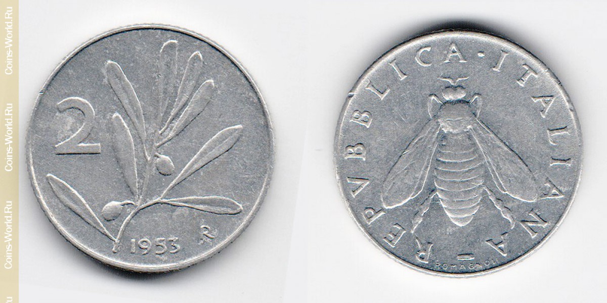 2 лиры 1953 года Италия