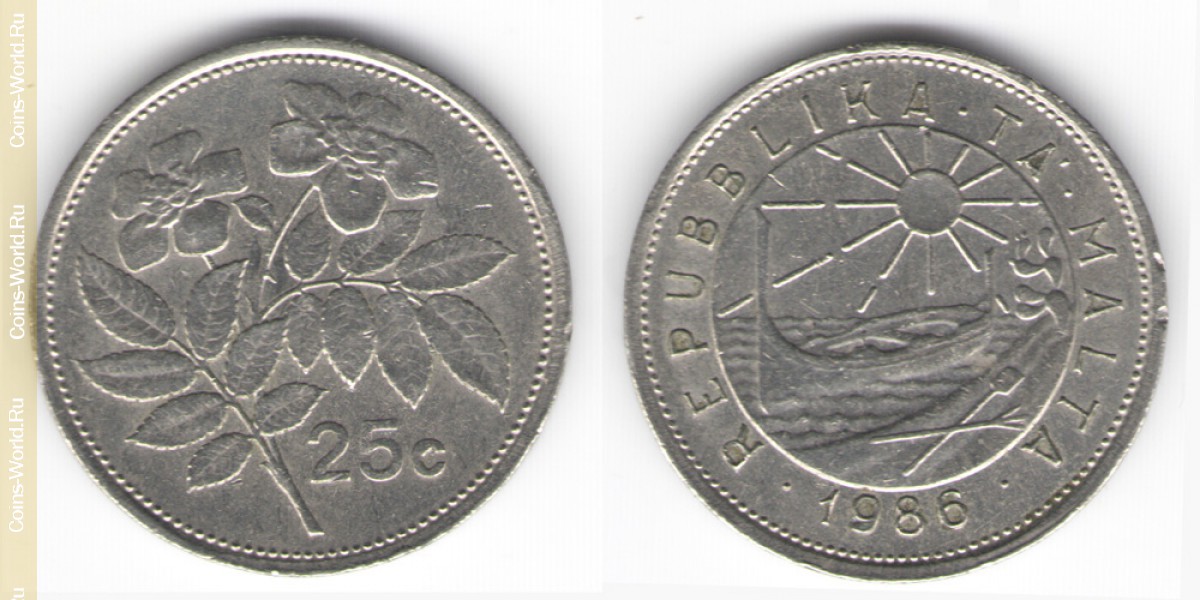 25 центов 1986 года Мальта
