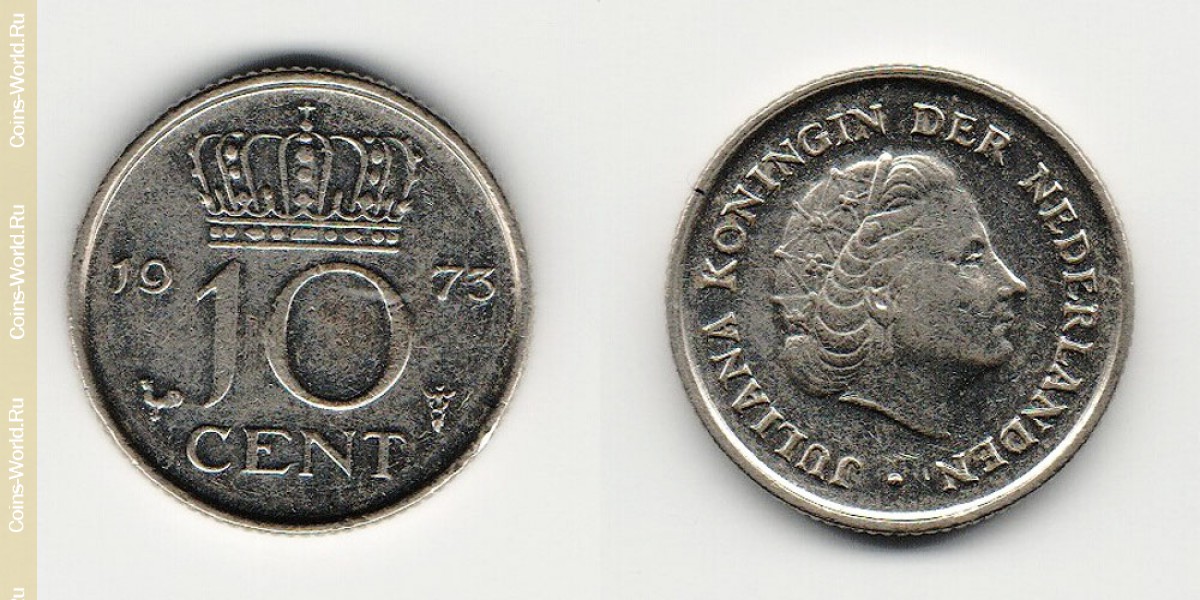 10 cents 1973 Netherlands-Coin: 10 cents 1973 , the country the Netherlands, the catalog description, the value of the coin. The rate is subject to state collectible coins.