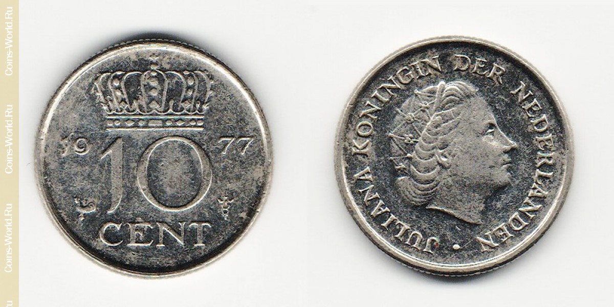 10 cents 1977 Netherlands-Coin: 10 cents 1977 , country the Netherlands, the catalog description, the value of the coin. The rate is subject to state collectible coins.