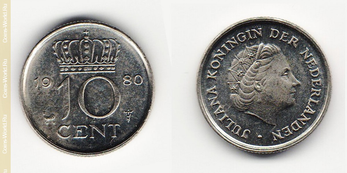 10 cents 1980 Netherlands-Coin: 10 cents 1980, the country the Netherlands, the catalog description, the value of the coin. The rate is subject to state collectible coins.
