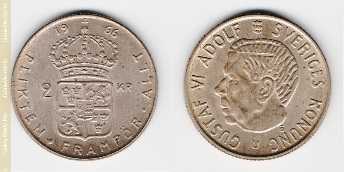 2 coronas 1966, Suecia