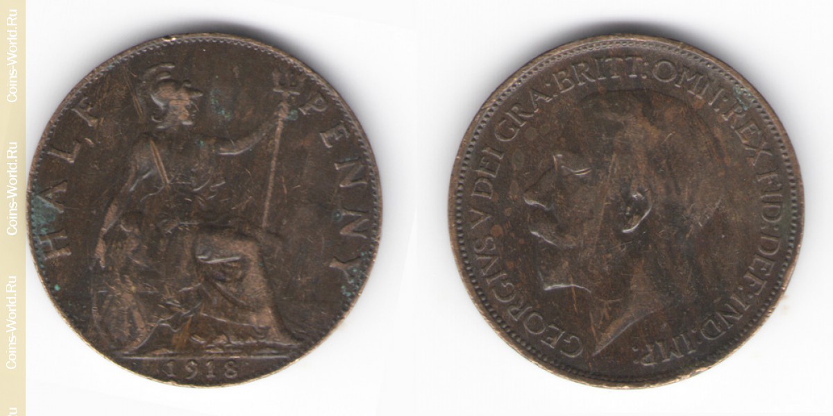 ½ pence 1918, Inglaterra, Reino Unido