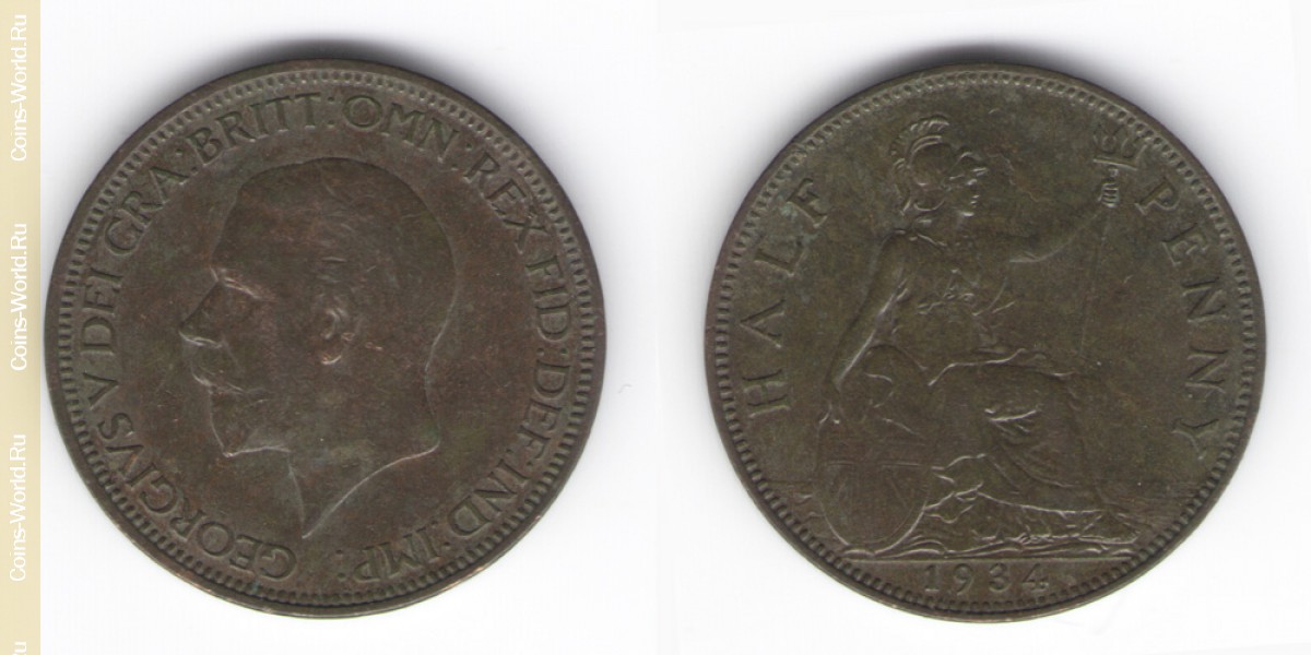 ½ pence 1934, Reino Unido