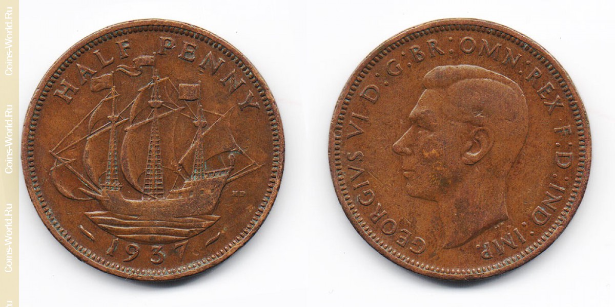 ½ pence 1937, Reino Unido