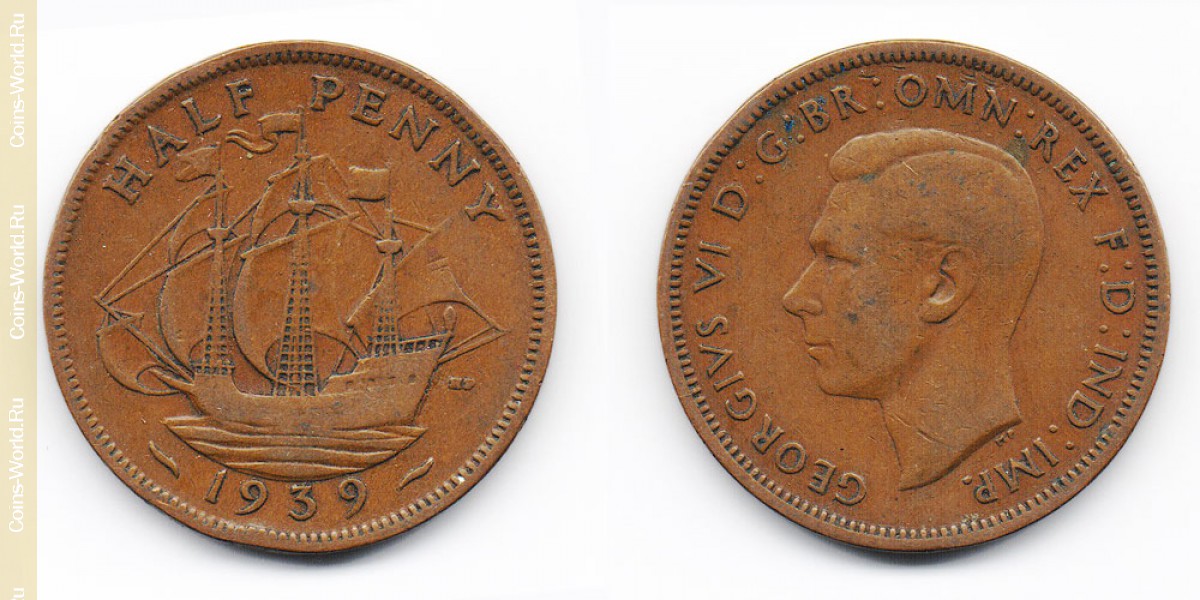 ½ пенни 1939 года Великобритания