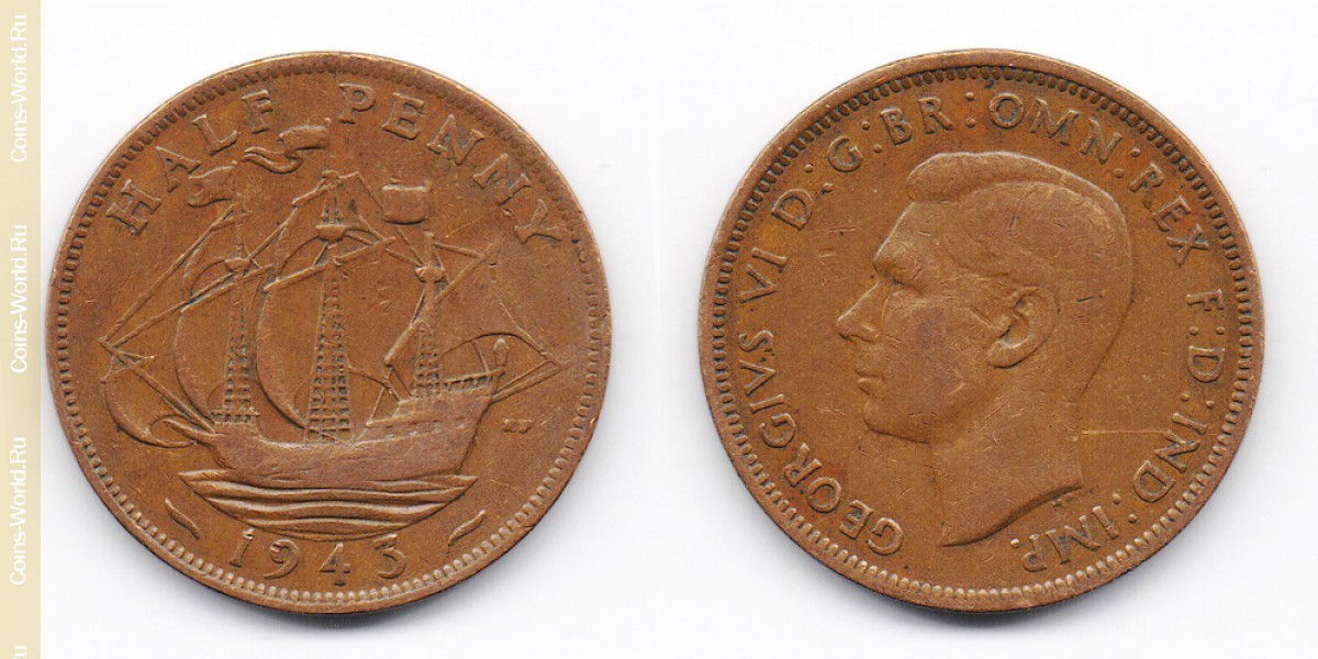 ½ nuevo penique 1943, Reino Unido