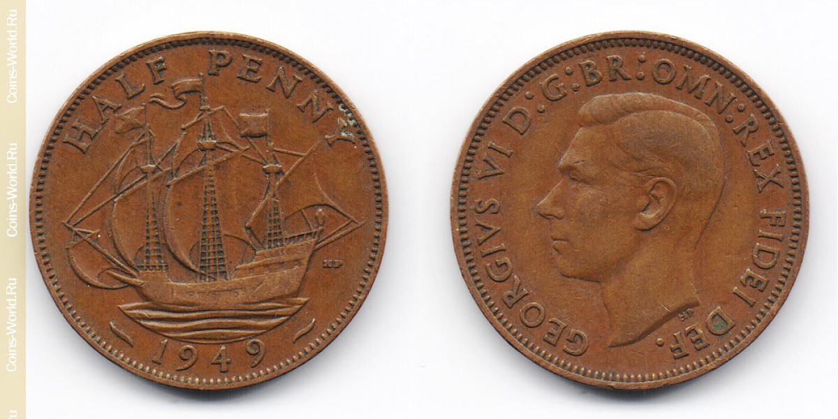 ½ Penny 1949 Großbritannien