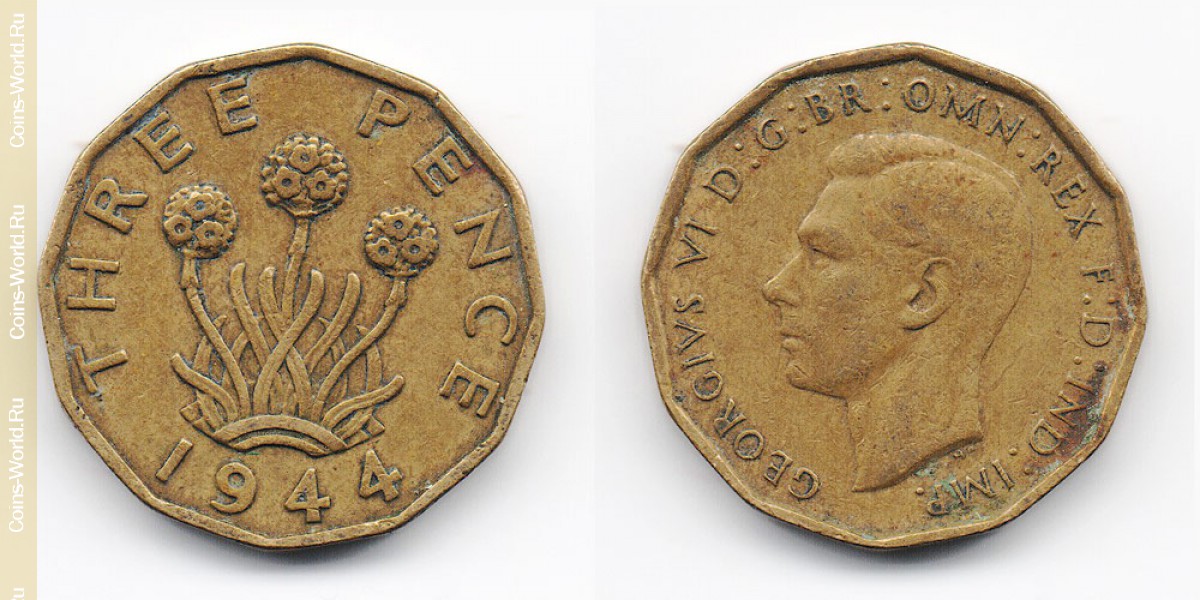 3 peniques 1944, Reino Unido
