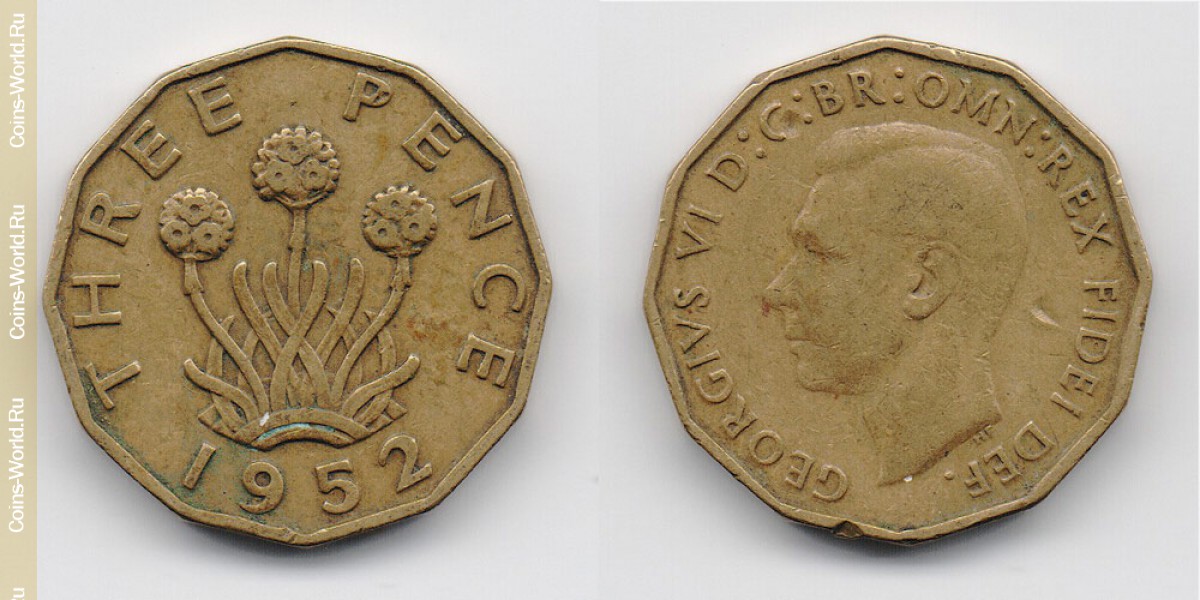 3 pence 1952, Reino Unido