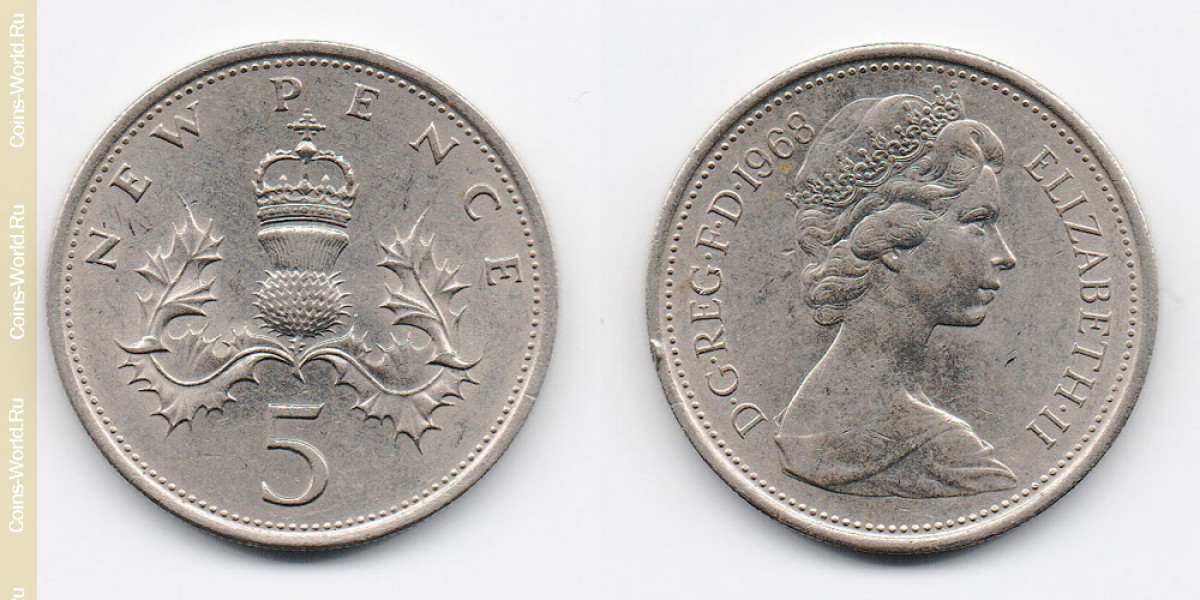 5 New Pence 1968 Großbritannien