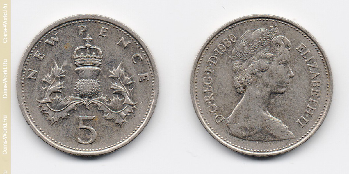 5 New Pence 1980 Großbritannien