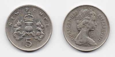 5 New Pence 1980