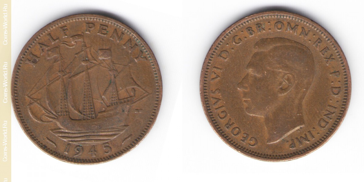 ½ pence 1945, Reino Unido