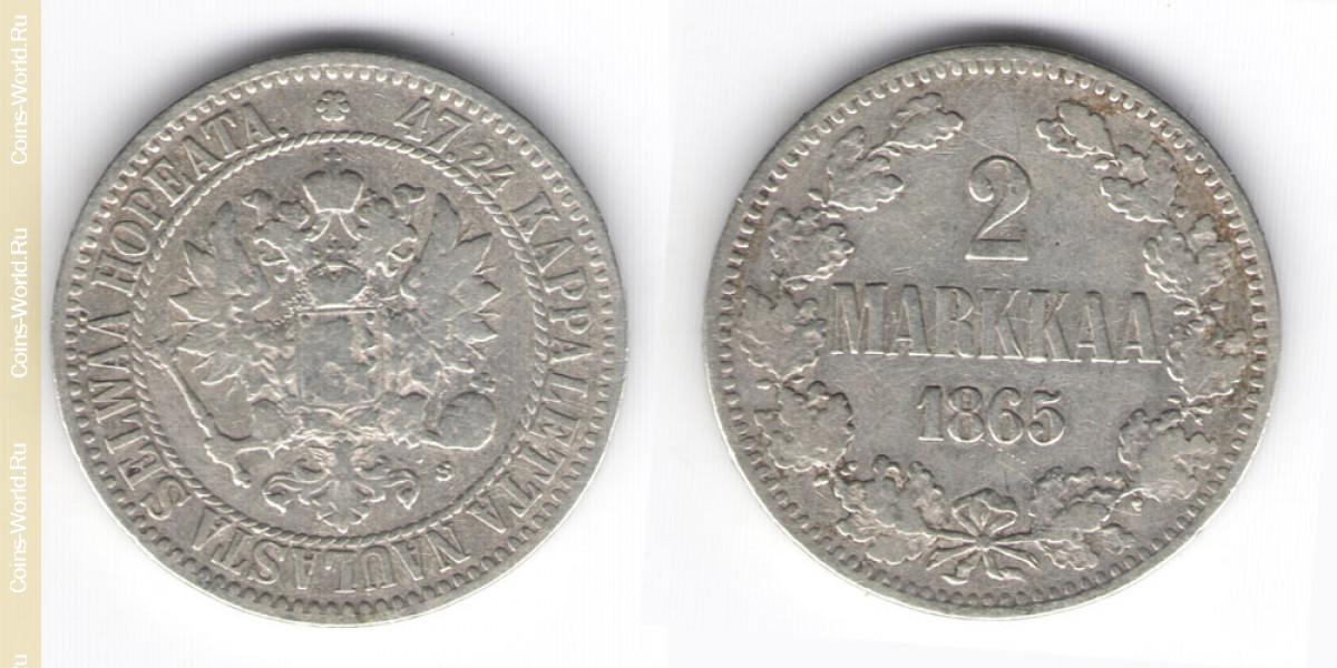 2 markkaa 1865 S Finlândia