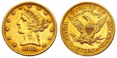 5 dollars 1881
