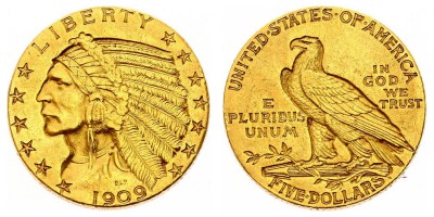 5 dólares 1909