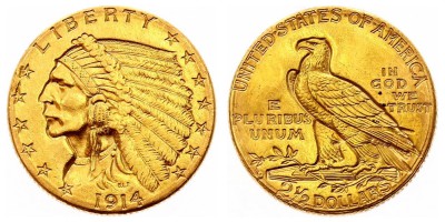 2½ доллара  1914 года D