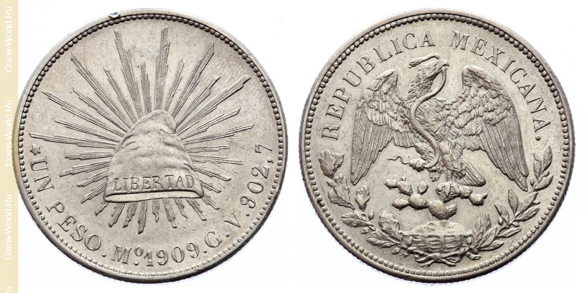 1 peso 1909, Mexico