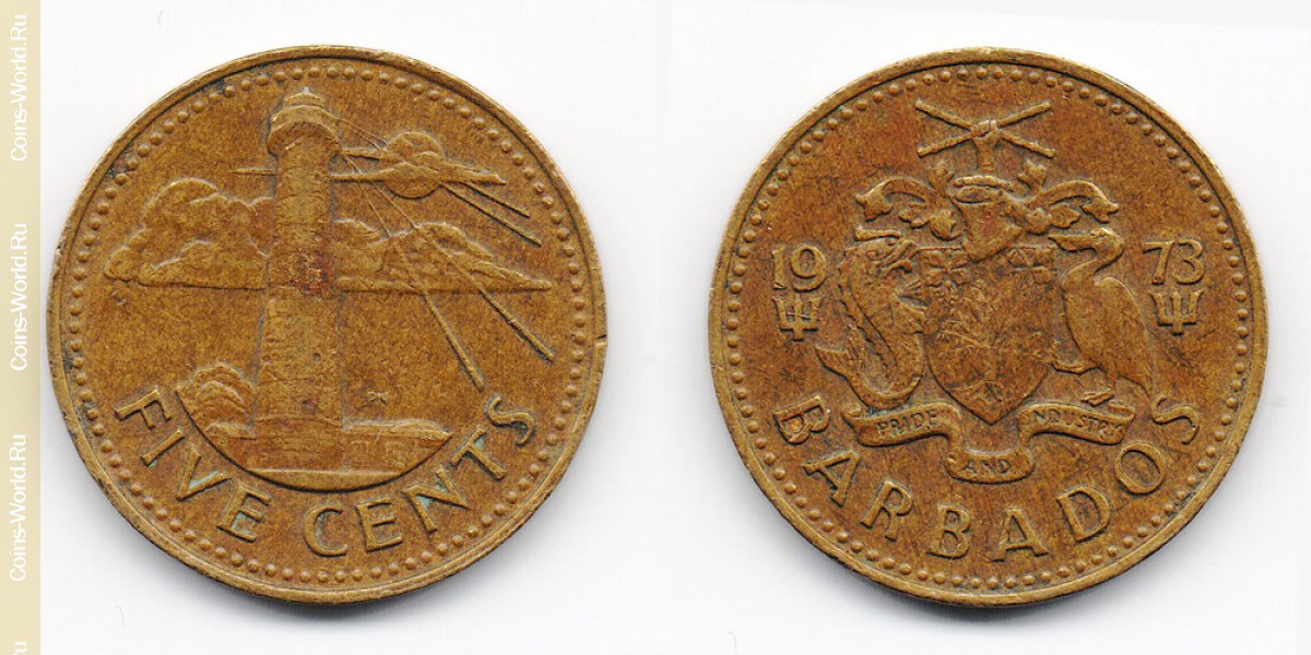 5 centavos  1973, Barbados