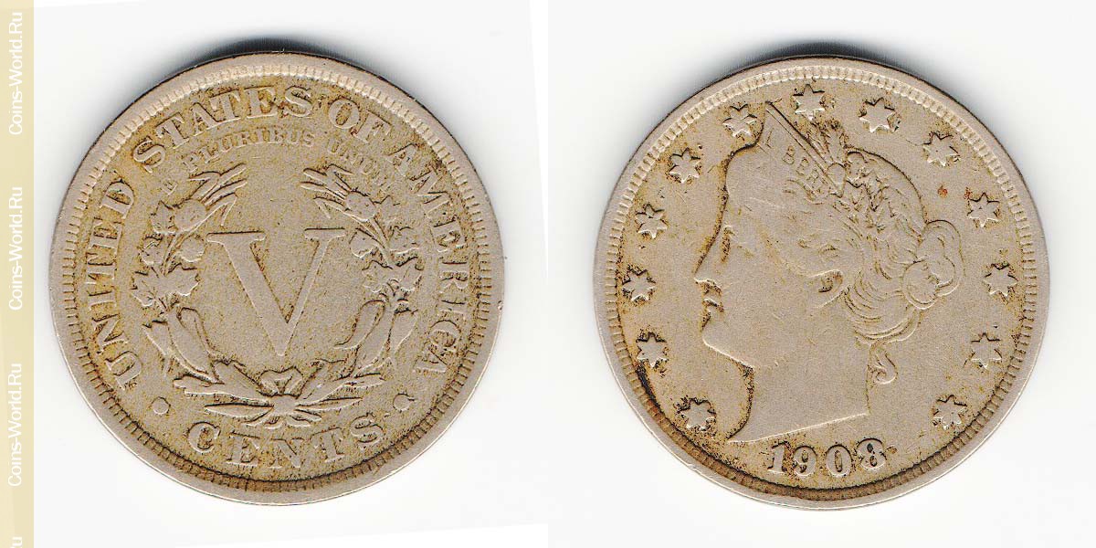 5 centavos  1908, Estados Unidos