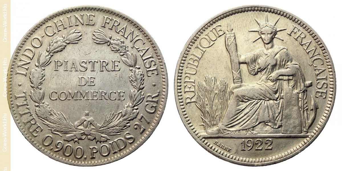 1 piastre 1922 H, French Indochina