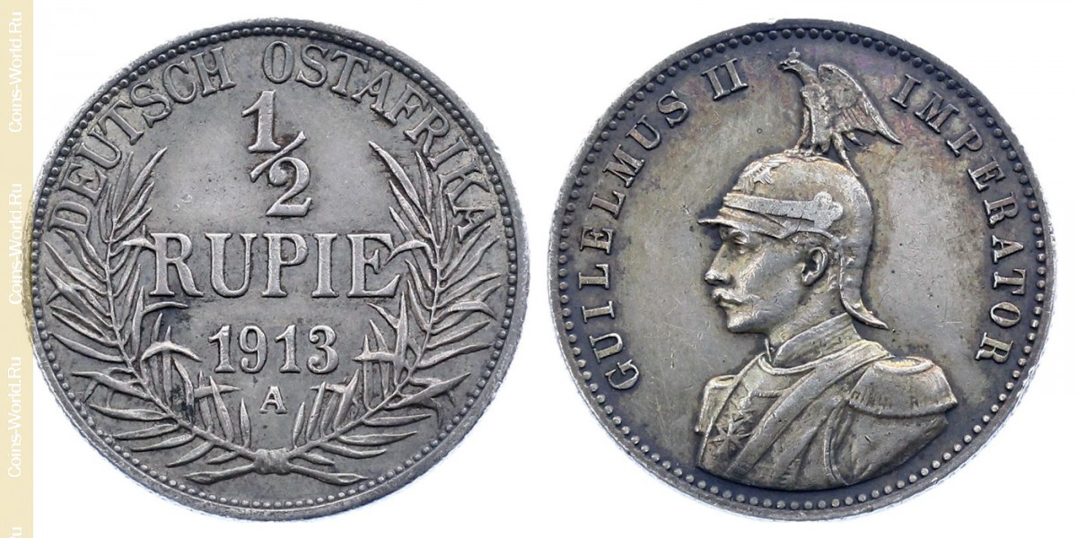 ½ rúpia 1913 A, África Oriental Alemã