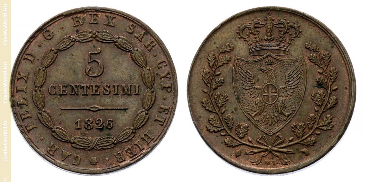 5 centesimi 1826 L, Sardinia