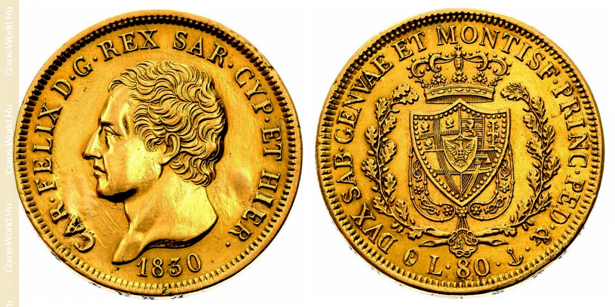 80 lire 1830 P, Sardinia